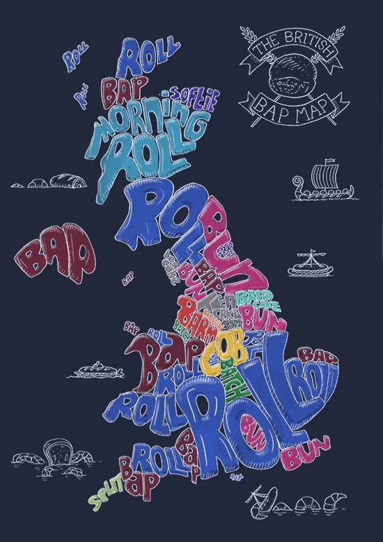 UK bread map Illustrated British baps Cafe prints BakerySven Shaw