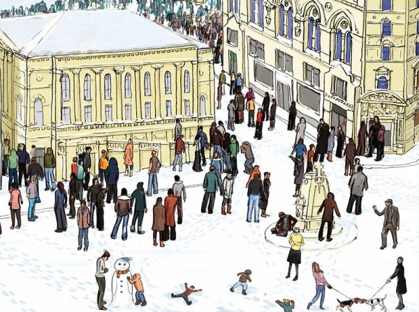 Bradford in winter illustration - St Georges Hall