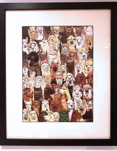 Saltaire alpaca illustration framed