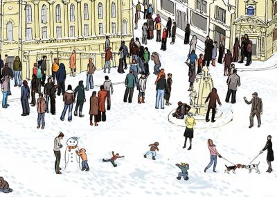 Bradford in winter illustration - St Georges Hall