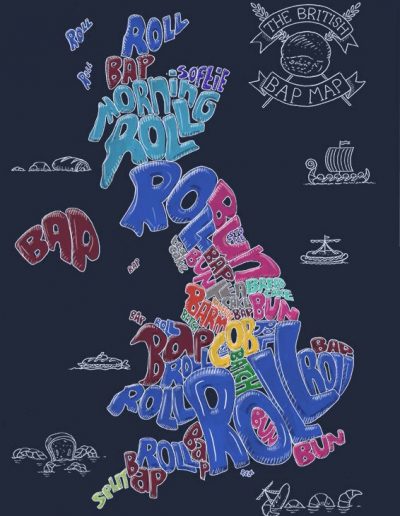 British bread map illustration - dark