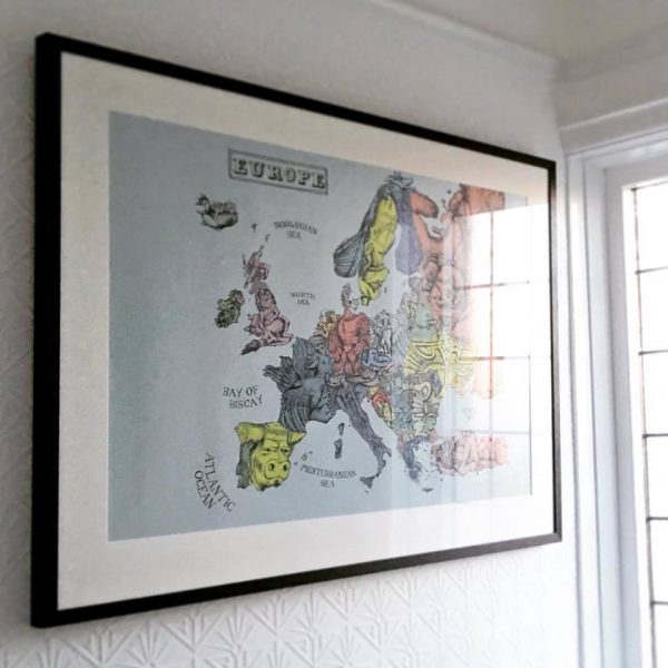 Europe map illustration framed