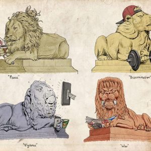 Saltaire lions illustration