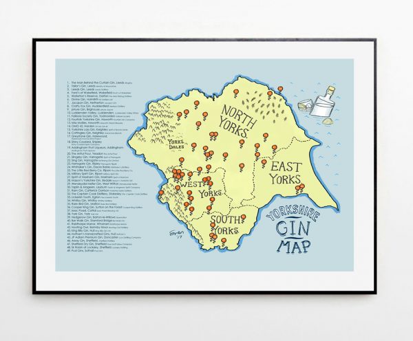 Yorkshire gin map framed