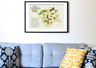 Yorkshire pub map illustration framed