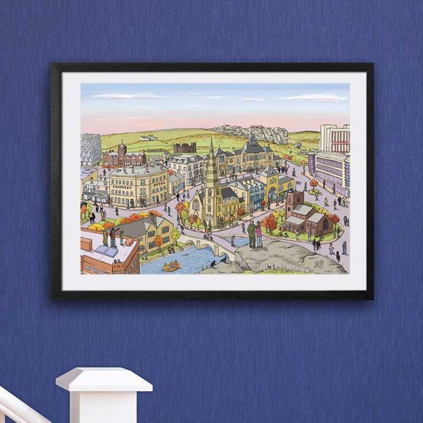 Ilkley landscape illustration framed