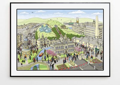 Saltaire landscape illustration framed