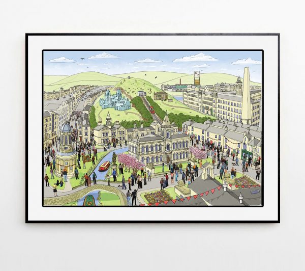 Saltaire landscape illustration framed