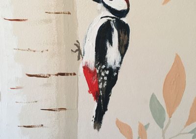 Nursery woodland mural - woodpecker