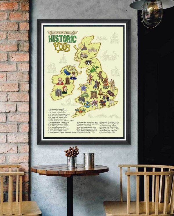 UK and Ireland pub map framed