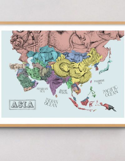 Illustrated Asia map framed