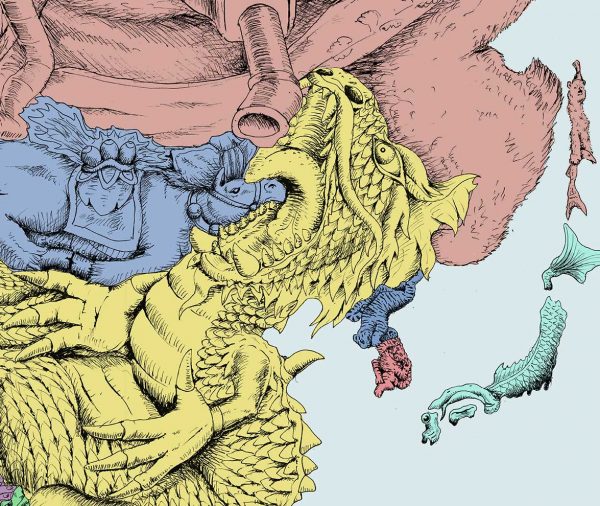 Illustrated map of China and Mongolia